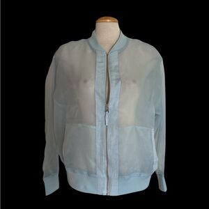 Elegant Light Blue Sheer Bomber Jacket